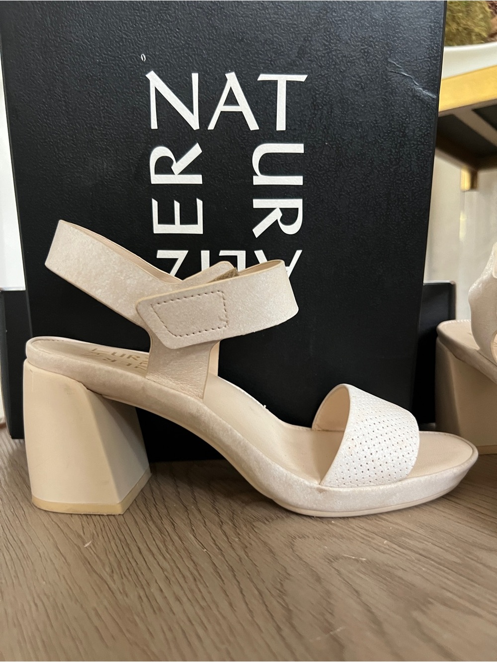 Naturalizer Ivory Leather Block Heel Sandals